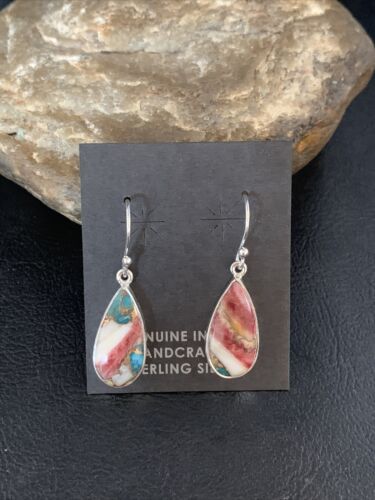 Navajo Purple Spiny Oyster Turquoise Dangle Earrings | Sterling Silver | Authentic Native American Handmade | 14081
