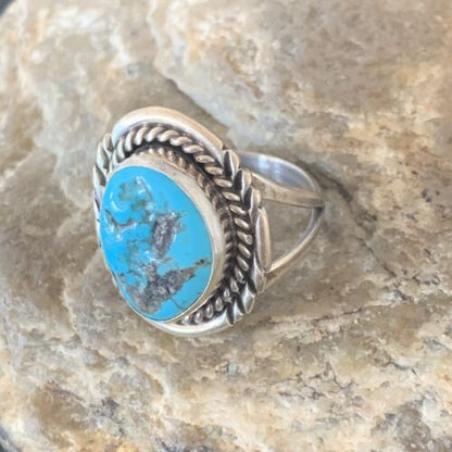 Navajo Blue Kingman Turquoise Ring | Sterling Silver | Sz 8 | Authentic Native American Handmade | 11921