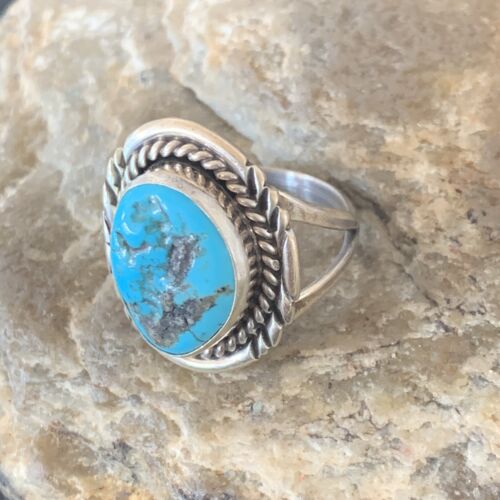 Navajo Blue Kingman Turquoise Ring | Sterling Silver | Sz 8 | Authentic Native American Handmade | 11921