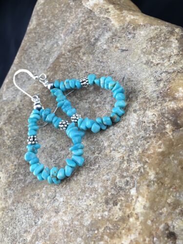 Navajo Blue Turquoise Nugget Earrings | Sterling Silver | 1.5" | Authentic Native American Handmade | 1979