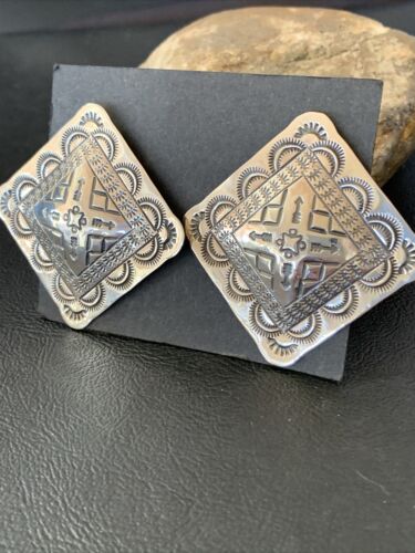 Southwestern Women's Navajo Stamped Earrings | Sterling Silver | Authentic Native American Handmade | 1672