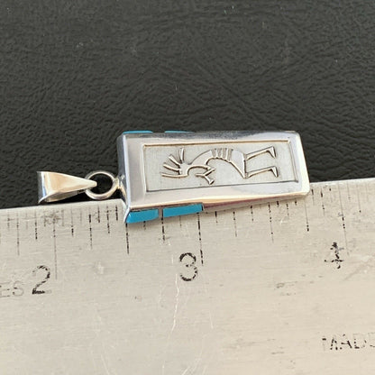 Navajo Kokopelli Stamp Turquoise Inlay Pendant | Sterling Silver | Authentic Native American Handmade | 10958 - Masha USA