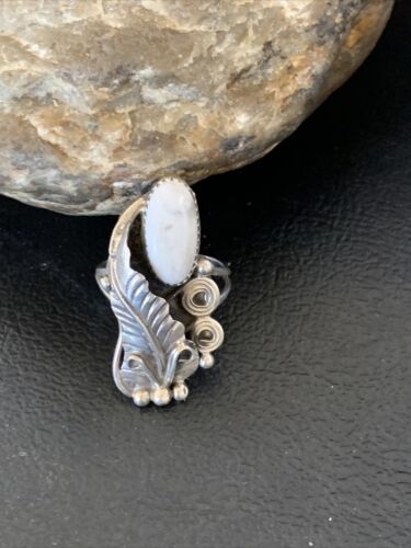 Navajo White Buffalo Turquoise Ring | Sterling Silver | Sz 7 | Authentic Native American Handmade | 12185