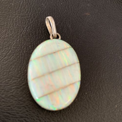 Navajo White Fire Opal Inlay Pendant | Sterling Silver | Authentic Native American Handmade | 13144
