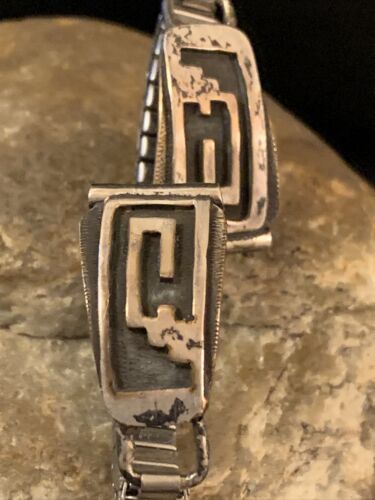 Authentic Native American Hopi Sterling Silver Watch Tips Band | Bear Paw Design | Vintage Women's Jewelry | Old Pawn | 1447