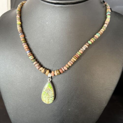 Southwestern Women's Green Opal Pendant Necklace | Sterling Silver | 17" | 14421