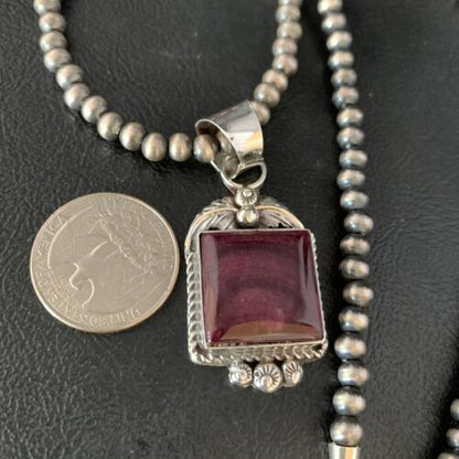 Navajo Purple Spiny Necklace Pendant | Sterling Silver | Authentic Native American Handmade | 13626