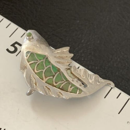 Navajo Green Gaspeite Fish Pin Pendant | Sterling Silver | Authentic Native American Handmade | 12130