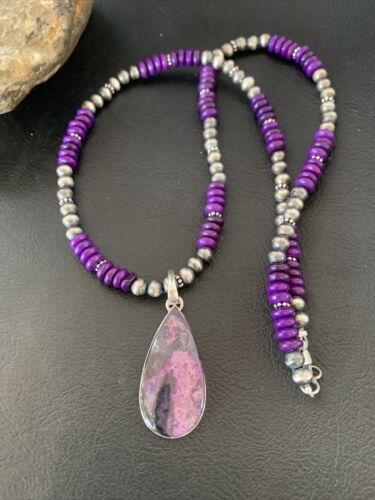 Navajo Pearl Purple Sugilite Necklace Pendant | Sterling Silver | Authentic Native American Handmade | 11917