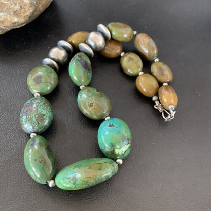 Navajo Chunky Spiderweb Green Turquoise Necklace | Sterling Silver | 20" | Authentic Native American Handmade | 11763 - Masha USA