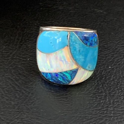 Navajo Blue Turquoise Opal Inlay Pinky Ring | Sz 6 | Authentic Native American Handmade | 12856