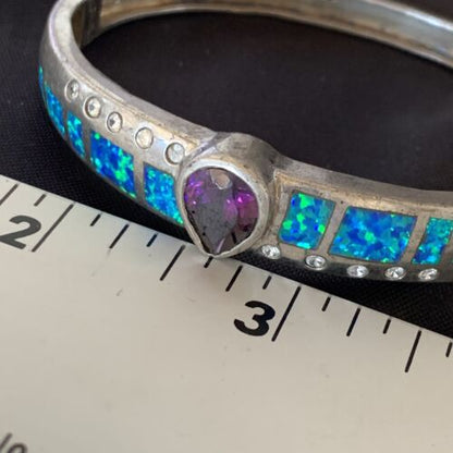 Southwestern Navajo Blue Opal Amethyst Bracelet | Sterling Silver | 7" | 13122