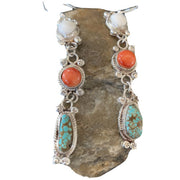 Navajo Spiny, Turquoise & Howlite Dangle Earrings | Sterling Silver | Authentic Native American Handmade | 1572