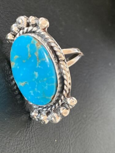 Navajo Blue Kingman Turquoise Ring | Sterling Silver | Sz 8.5 | Authentic Native American Handmade | 13378