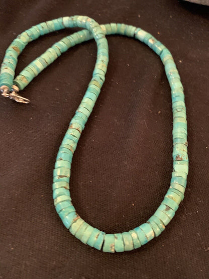 Navajo Turquoise Heishi Bead Necklace | 24" | Sterling Silver | Authentic Native American