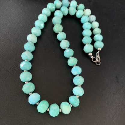 Navajo Chunky Amazonite Bead Necklace | Sterling Silver Pearls | 20" | Authentic Native American Handmade | 13411