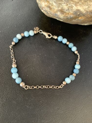 Navajo Blue Larimar Link Bracelet | Sterling Silver | 6mm | 8.5" | Authentic Native American Handmade | 14186