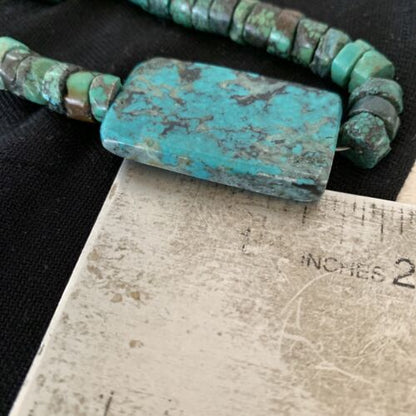 Native American Rustic Turquoise Nugget Heishi Bead Necklace | Sterling Silver | 22" | 1399