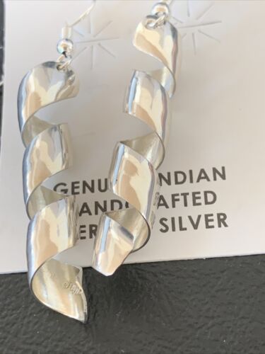 Navajo Stamped Sterling Silver Swirl Earrings Set | Authentic Native American Handmade | 11625
