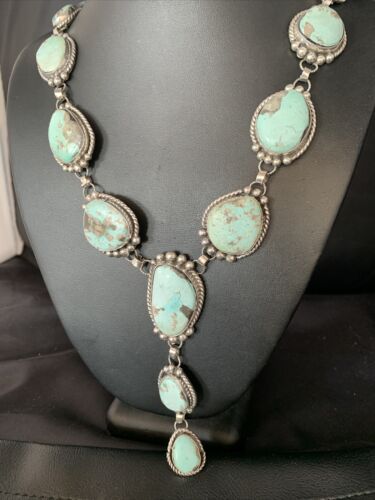Navajo Blue Turquoise Lariat Necklace | Dry Creek Sterling Silver | 30" | Native American Handmade | 13773
