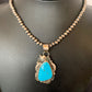 Men's Navajo Pearls Necklace with Blue Kingman Turquoise Pendant | Sterling Silver | Native American Handmade | 12590