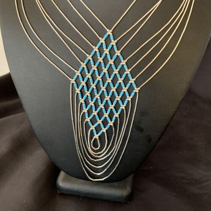 Navajo Blue Turquoise Liquid Heishi Necklace | 7 Strand Sterling Tubes | 18" | Authentic Native American | 12626