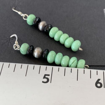Navajo Green Malachite & Black Onyx Earrings | Sterling Silver | Authentic Native American Handmade | 4486