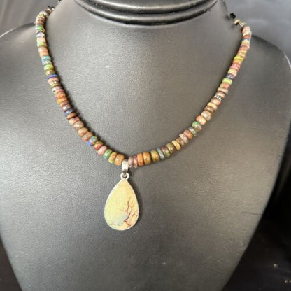 Southwestern Women's Green Opal Pendant Necklace | Sterling Silver | 17" | 14422