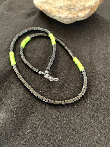 Southwestern Green Gaspeite Heishi Onyx Necklace | Sterling Silver | Men's Jewelry | 19" | 8824