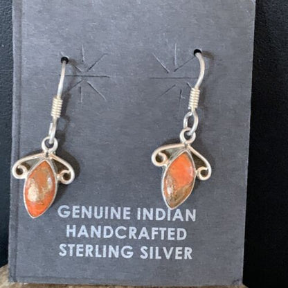 Navajo Orange Spiny Oyster Earrings | Sterling Silver | Authentic Native American Handmade | 12830 - Masha USA
