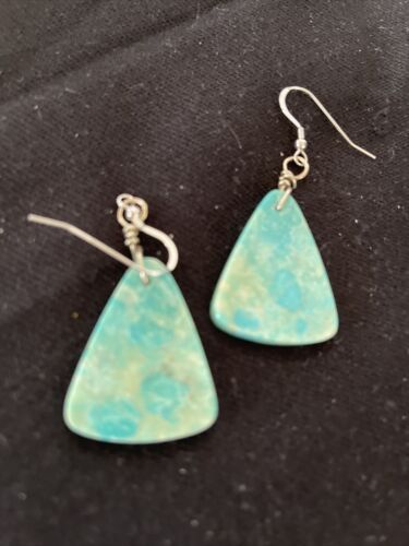 Southwestern Navajo Slab Turquoise Dangle Earrings | Sterling Silver | Authentic Native American Handmade | 1325