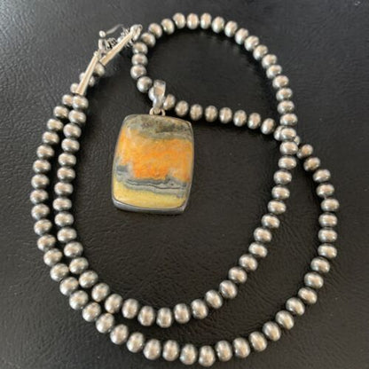 Navajo Bumblebee Jasper Pendant Necklace | Sterling Silver | Authentic Native American Handmade | 12725