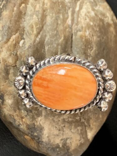 Native American Orange Spiny Oyster Navajo Ring | Sterling Silver | Sz 9 | 13281