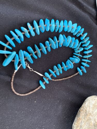 Navajo Sleeping Beauty Turquoise Nugget Necklace | Sterling Silver | Graduated | Authentic Native American | 26" | 511