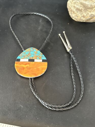 Men's Bolo Tie | Turquoise & Orange Spiny Oyster | Sterling Silver Tips | 14628