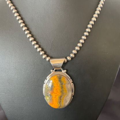 Navajo Pearls Sterling Silver Bumblebee Jasper Necklace Pendant | 18" | Handmade Southwestern Jewelry | 10550