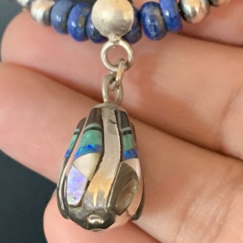 Navajo Men's Pendant | Blue Lapis Turquoise Opal Inlay | Sterling Silver Necklace | 22" | 13359