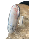Native American Men's Navajo Cinnabrite Ring | White Black | Sterling Silver | Sz 7.5 | 1555