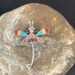 Zuni Turquoise Pink Mother of Pearl Inlay Dragonfly Necklace Pin Pendant | Sterling Silver | 12325