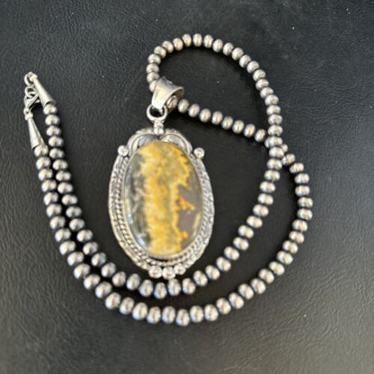 Navajo Bumblebee Jasper Pendant Necklace | Sterling Silver | Authentic Native American Handmade | 14247