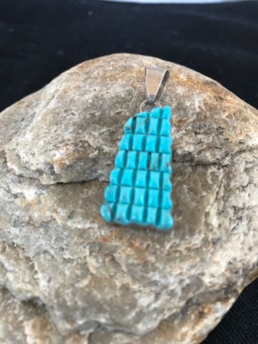 Navajo Blue Turquoise Corn Inlay Pendant | Sterling Silver | Authentic Native American Handmade | 13315
