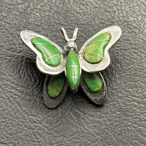 Navajo Butterfly Green Gaspeite Inlay Pin Pendant | Sterling Silver | Authentic Native American Handmade | 14585