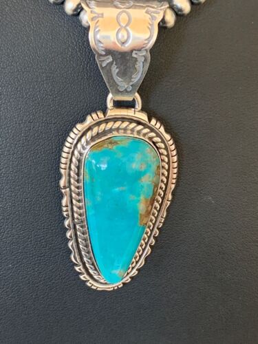 Navajo Kingman Turquoise Necklace Pendant Set | Sterling Silver | Authentic Native American Handmade | 2992