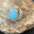 Navajo Blue Kingman Turquoise Ring | Sterling Silver | Sz 8.5 | Authentic Native American Handmade | 11938