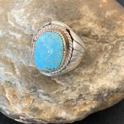 Navajo Blue Kingman Turquoise Ring | Sterling Silver | Sz 8.5 | Authentic Native American Handmade | 11938