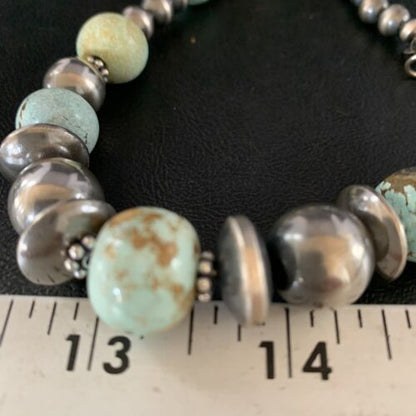 Dry Creek Turquoise Navajo Pearls Beaded Necklace | Sterling Silver | 21" | Authentic Native American Handmade | 14101 - Masha USA