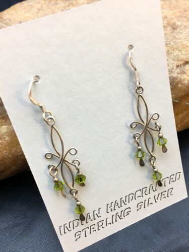 Green Peridot Minimalist Earrings | Navajo Sterling Silver | Native American Handmade | 8988