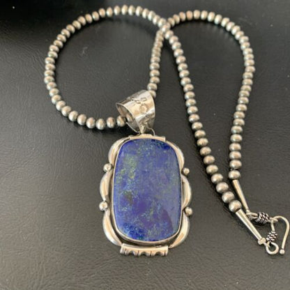 Native American Navajo Blue Lapis Pendant Necklace | Sterling Silver | Authentic Handmade | 11847