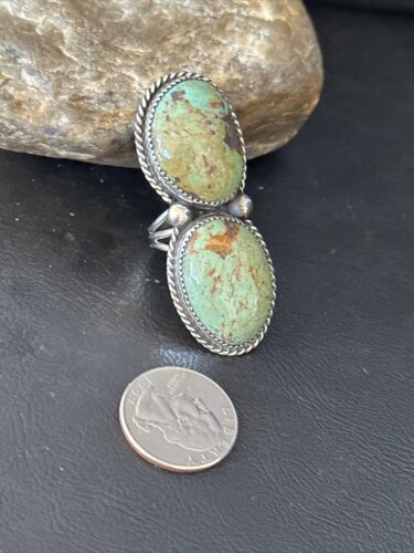 Navajo Green Turquoise Cluster Ring | Authentic Native American Sterling Silver | Multi-Stone | Sz 9.5 | 14500
