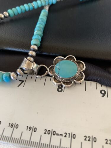 Navajo Blue Turquoise Pendant Necklace | Sterling Silver Pearls | Authentic Native American Handmade | 13218
